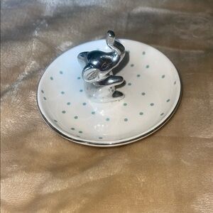 Silver Elephant Ring Holder with Polka Dot Dish